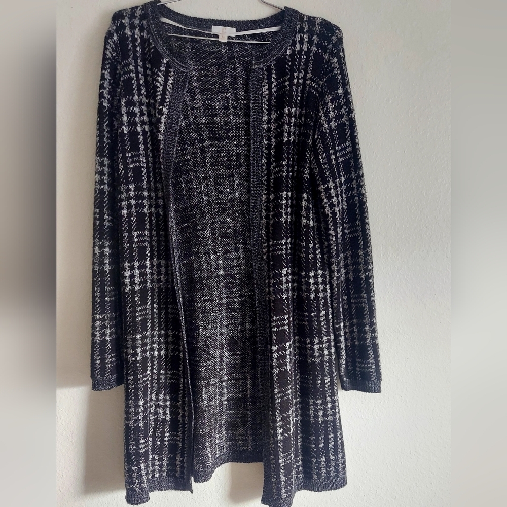C Apparel Women's Medium Black and White Long Open Cardigan